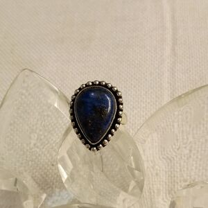 Lapis Teardrop Stone Ring Set In Stamped 925 Sterling, Approx Sz 5